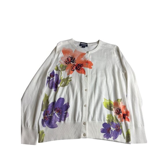 Lands End Floral Print Cardigan Sweater Womens Size L Supima Cotton - Picture 1 of 6